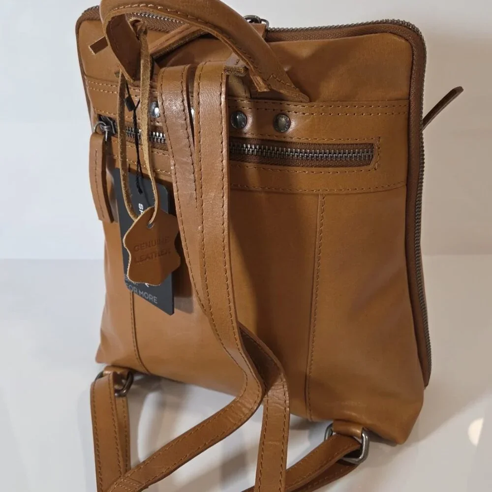 NWT Spikes & Sparrow Leather Backpack - Texas - Tan Brown - Picture 4 of 8